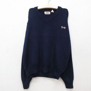 古着 The FOX ザフォックス 長袖 セーター キッズ ボーイズ 子供服 80s ワンポイントロゴ アクリル Vネック 紺 ネイビー 25jan07