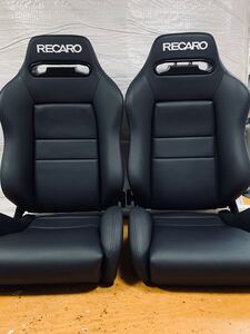 26.27. レカロ RECARO 2脚セット SR-3 黒フェイクレザー張り替え 張替え 張替 ブラックシングルステッチ 片側ダイヤル 