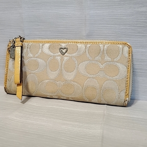 1025 COACH コーチ 長財布 ロングウォレット L字ファスナー キャンバス シグネチャー ロゴ 小銭入れ 札入れ カード入れ 茶系 ベージュ系