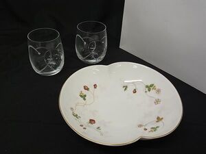 ■美品■ WEDGWOOD ウェッジウッド ワイルドストロベリー プロミシス トゥーハーツ プレート グラス アイボリー系 クリア DG0395