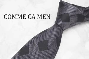 【美品】COMME CA MEN コムサメン A-087 細身 ナロー ブラック グレー 日本製 ブランド ネクタイ 良品 古着 卸 USED オールド SILK