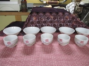 ★茶碗＊湯飲みセット ５人分 ※色ムラあり tm2408-20-4★