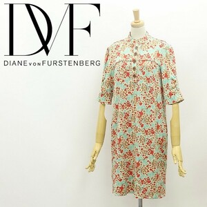 ◆DIANE von FURSTENBERG ダイアンフォン ファステンバーグ シルクジャージー 総柄 ハーフボタン ワンピース 0