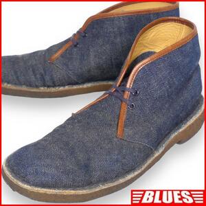 即決★Clarks★27.5cm位 レザーチャッカブーツ クラークス メンズ GB9 紺 デニム デザートブーツ レースアップ