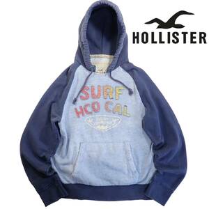 5472/HollisterスウェットパーカーXLヘビーウエイト裏起毛●洗濯プレス済●ビンテージ加工SURF HCO CALワッペン刺繍フーディホリスター古着