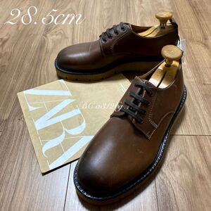 新品 ZARA 本革 厚底レザーブーツ 28.5cm 44 BROWN メンズ ザラ レザー ブーツ スニーカー シューズ プレーントゥ 外羽根式