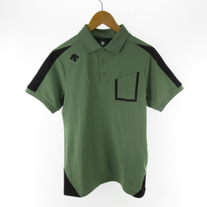 未使用品 デサント DESCENTE ポロシャツ 半袖 ポケット ロゴ グリーン 緑 ブラック 黒 M メンズ