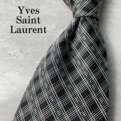 美品 Yves Saint Laurent ジャガード 格子柄 ネクタイ 黒