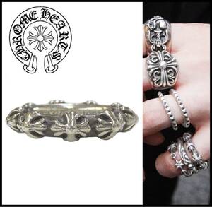 ★正規品★ CHROME HEARTS クロムハーツ シルバー 925 CROSS BAND RING SBT スクロール CH プラス クロス バンド リング 指輪 17号