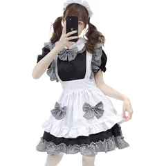 【数量限定】服 ゴスロリ 萌え コスプレ 衣装 フリル メイド ロリータ かわいい カチューシャ 付き 清楚 Shop] 可憐 ウェイトレス レディース 猫 チェック柄 [JOMA-E コスチューム 撮影 学園祭 パーティグッズ