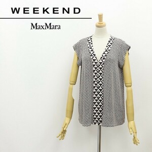 ◆Max Mara WEEKEND マックスマーラ ストレッチ 総柄 Vネック トップス アイボリー×ブラック M