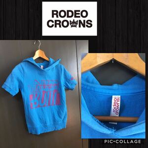 ◆rodeo crowns ロデオクラウンズ 半袖 パーカー リブ付き 袖刺繍入り　袖口リブ　スウェット アメカジ風 レディース M 比較的綺麗