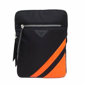 （新品・未使用品）プラダ PRADA ナイロン ナッパレザー タブレットケース ポーチ クラッチバッグ ネロ アランチョ オレンジ 黒 1ZP014