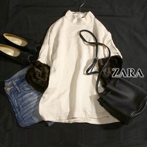 美品 ザラ ウーマン ZARA WOMAN ゆったり可愛い 袖ファー カットソー S 秋 合服 24B09