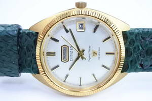 ☆ 1967年製名機 CITIZEN Crystal Seven 33石 自動巻紳士腕時計 高級職人手造り蛇革ベルト　未使用　　美品