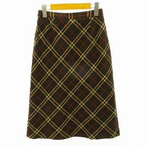 バーバリー ロンドン BURBERRY LONDON 美品 ロングスカート チェック ウール 茶 ブラウン 38 約M 1215 レディース