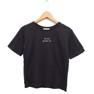 ナチュラルビューティーベーシック NATURAL BEAUTY BASIC プリント Tシャツ カットソー 半袖 丸首 コットン FR チャコール /FT レディース