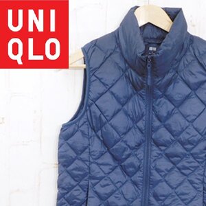 ユニクロUNIQLO■ナイロン ダウン ジップベスト■M■ネイビー　軽量　ダウンベスト　人気定番　ナイロン中綿ベスト　※2414298