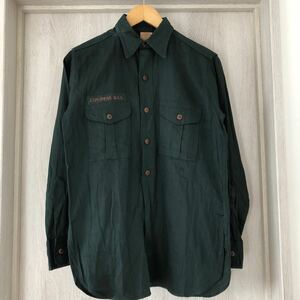 (k) 40s 40年代 BOY SCOUTS ボーイスカウト マチ付き 長袖シャツ グリーン ビンテージ vintage 13.5 ウール？