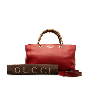 グッチ バンブー ショッパー ミディアム ハンドバッグ ショルダーバッグ 2WAY 323660 レッド レザー レディース GUCCI 【中古】