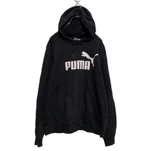 PUMA プリント スウェット パーカー XL ブラック プーマ ビッグサイズ プルオーバー 裏起毛 ロゴ 古着卸 アメリカ仕入 a602-5944