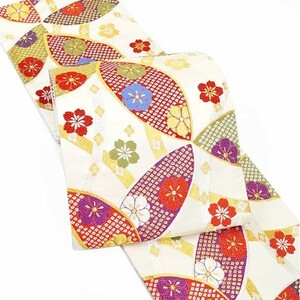 決算セール！仕立て付き 振袖用 西陣織 袋帯 fo-520 日本製 振袖 成人式 卒業式 結婚式 帯 新品 未仕立て ホワイト 白 花文様