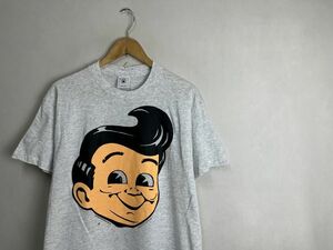 デッドストック品グッドプリントUSA製90sビンテージDELTAボディ半袖クルーネックプリントTシャツM霜降りグレーアメカジストリートnr23891