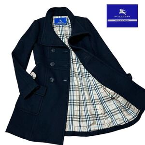 極美品◆ BURBERRY BLUE LABEL バーバリー ブルーレーベル ◆アンゴラ ウール ロング コート 総裏ノバチェック　38