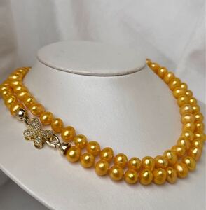 綺麗豪華！本真珠ネックレス9mm 85cmゴールデンパールネックレス　 Pearl necklace パール jewelry pearl 