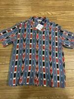 THE FLAT HEAD FN-SHO-005S NATIVE BORDER RAYON SHIRT ブルー 40