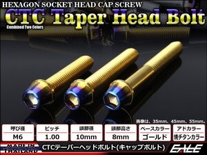 M6×10mm ステンレス 2色テーパーヘッドボルト キャップボルト クランクケース等エンジン周りに ゴールド/焼チタンカラー TB0724