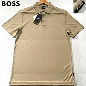 新品タグ付き/Lサイズ●現行タグ ヒューゴボス 半袖ポロシャツ Tシャツ HUGO BOSS ストレッチ 鹿の子 ベージュ ロゴ刺繍 ロゴタグ