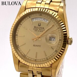 【稼働】BULOVA ブローバ SUPER SEVILLE DAY DATE 8984101 ゴールドカラー文字盤 クォーツ メンズ腕時計 5-107-E