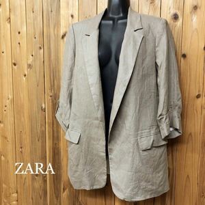 ZARA＊ザラ レディースS(USA) 長袖ジャケット テーラードジャケット リネンジャケット ブレザー ボタン無し 春夏 麻100% サマージャケット