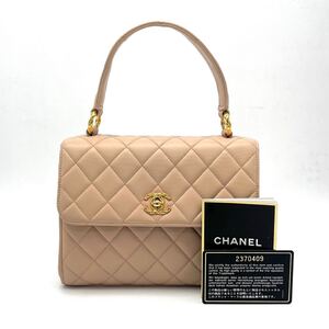 1円 良品 CHANEL シャネル マトラッセ ターンロック ビジュー ココマーク ラムスキン ハンド バッグ eK0144A