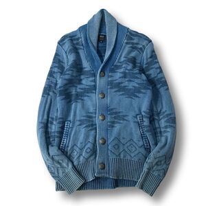 《良品◎》M&S Denime エムアンドエス ドゥニーム★ネイティブ柄*コットンニット*ショールカラーカーディガン*ネイビー*M(MW4254)◆S80