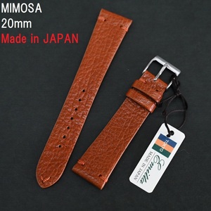 特価 新品 MIMOSA ミモザ Emitta 時計ベルト 20mm キャメル 茶 牛革バンド 高品質 薄型 日本製 手作り 薄型 やわらかい！ ステンレス美錠
