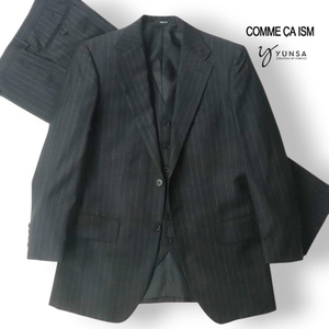 極美品 COMME CA ISM コムサイズム YUNSA エクストリーム 3ピース オールシーズン シングルスーツ 黒 ブラック L【参考価格￥55,000-】