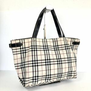 ■良品■BURBERRY BLUE LABEL バーバリーブルーレーベル　トートバッグ　ノバチェック　キャンバス×レザー　ベージュ　三陽商会　日本製