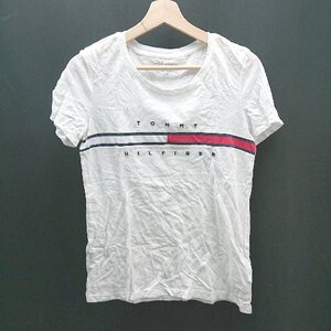 ◇ Tommy Hilfigar トミーヒルフィガー シンプル ロゴ カジュアル かわいい 半袖 Tシャツ サイズS ホワイト レディース E