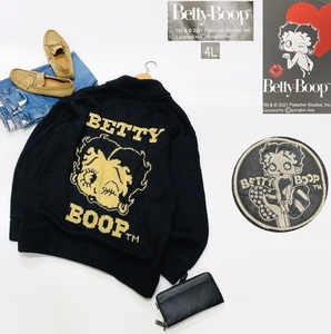 未使用品 /4L/ BETTY BOOP ブラック ジャガードニット 長袖ジップジャケット メンズ レディース 大きいサイズ ベティちゃん黒 ベティブープ