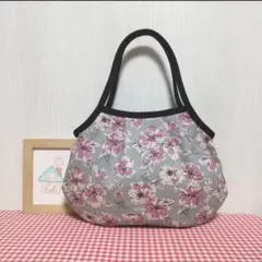 グラニーバッグ（水彩画風＊花柄＊グレー＆ピンク）