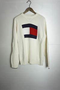 美品 正規 90s 00s TOMMY HILFIGERトミーヒルフィガー コットン ニット セーター 白 サイズL 708N