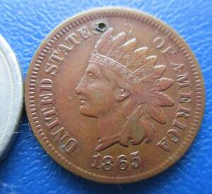 USA★１￠★銅貨★1865年★極美品＋傷★インディアンの横顔★19mm