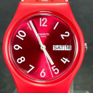 美品 SWATCH スウォッチ SANGUINELLO GR709 腕時計 アナログ クオーツ 3針 カレンダー レッド ラバーバンド 新品電池交換済み 動作確認済み