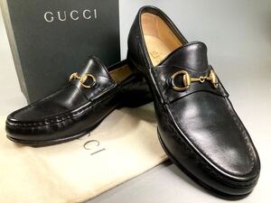 美品 GUCCI グッチ ホースビットローファー モカシン 37 1/2 24.5㎝ 相当 レザーソール イタリア製 箱袋付き ブラック レザーシューズ 革靴