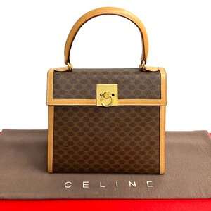 ほぼ未使用 CELINE セリーヌ マカダム ブラゾン トリオンフ 柄 ロゴ リング金具 レザー ハンドバッグ ミニ トートバッグ ブラウン 33211