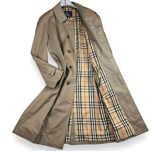 良品 XL.LL~L バーバリー BURBERRY ステンカラーコート ロング丈 【着丈110cm!】ノバチェック 比翼 コットンギャバジン メンズ ベージュ 