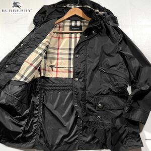 極美品●バーバリー ロンドン 2way フード収納式 ナイロンパーカー フード ジャケット BURBERRY LONDON 裏地ノバチェック 黒 M-Lサイズ