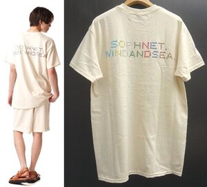 新品 Mサイズ / SOPHNET × WIND AND SEA ラインストーン ロゴ Tシャツ ベージュ ソフネット ウィンダンシー コラボ 半袖